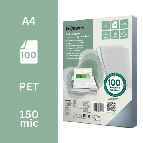 100 Couvertures pour reliure – A4 – 150µ – Fellowes photo du produit