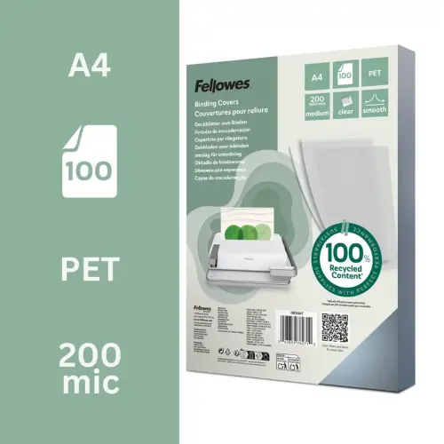 100 Couvertures pour reliure &ndash; A4 &ndash; 200&micro; &ndash; Fellowes photo du produit