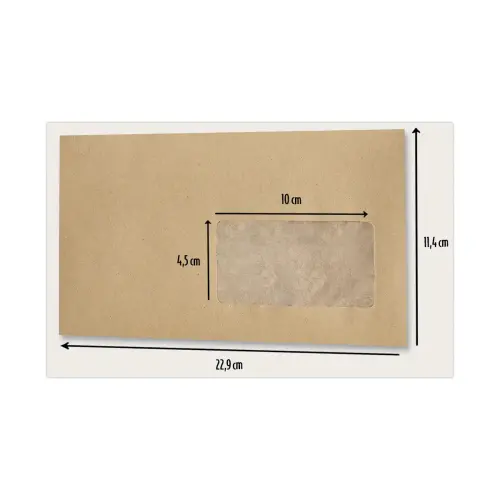 1000 Enveloppes MSP papier kraft 85g 114x229mm Fenêtre 45x100mm photo du produit
