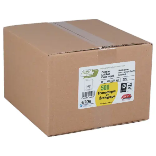 500 Pochettes kraft recycl&eacute;es B5 176x250 mm 90g bande silicon&eacute;e photo du produit