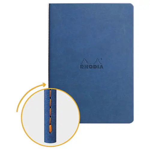 Carnet piqué Rhodiarama A5 64 pages, ligné, couverture souple bleue photo du produit