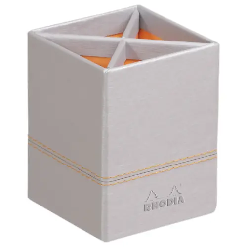 Pot à crayons simili cuir - 8 x 8 x 11 cm - Argent - Rhodia photo du produit