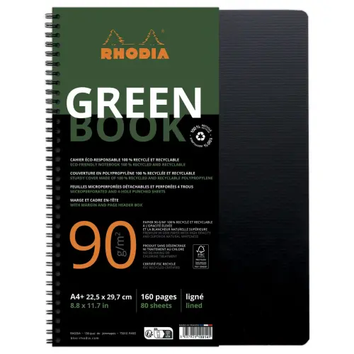 Cahier Rhodia polypropyl&egrave;ne recycl&eacute; 160 pages A4+ Lign&eacute;. Noir photo du produit