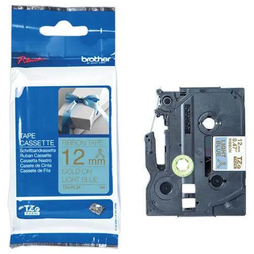 Ruban étiqueteuse tissu or sur bleu clair 12 mm (4m) photo du produit