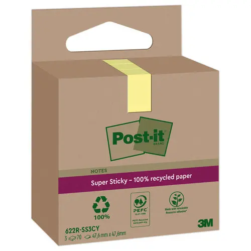 3 Blocs Post-It 4,76 X 4,76 cm, 70 feuilles- jaune photo du produit