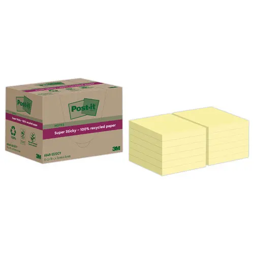 12 Blocs Post-It 7,6 X 7,6 cm, 70 feuilles- jaune photo du produit