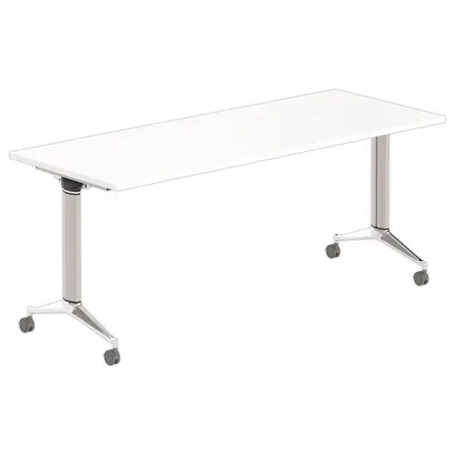 Table rectangulaire rabattable avec roulettes - 180 x 90 cm - Blanc et alu photo du produit