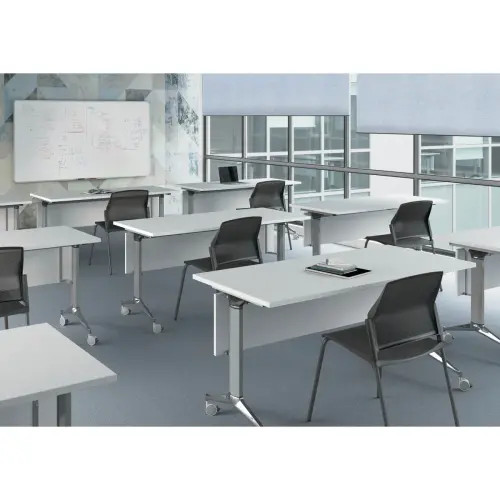 Table rectangulaire rabattable avec roulettes - 180 x 70 cm - Blanc et alu photo du produit