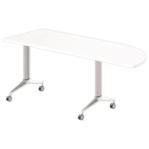 Table rabattable avec roulettes - 190 x 70 cm - Blanc et alu - Angle à gauche photo du produit