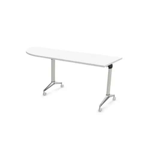 Table rabattable avec roulettes - 190 x 70 cm - Blanc et alu - Angle à gauche photo du produit