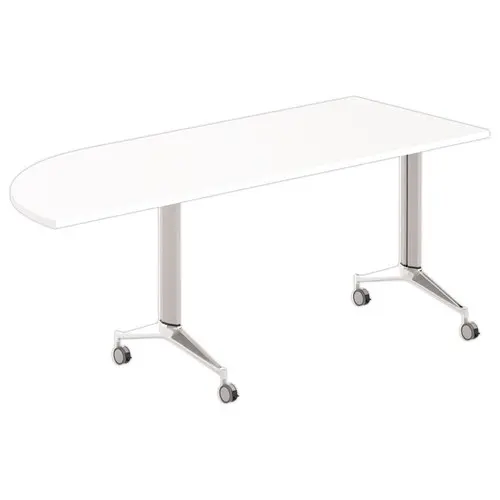 Table rabattable avec roulettes - 190 x 70 cm - Blanc et alu - Angle à droite photo du produit