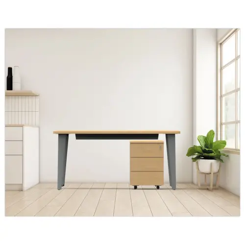 Bureau BORDEAUX 160 x 80 chêne clair -pieds aluminium monté photo du produit