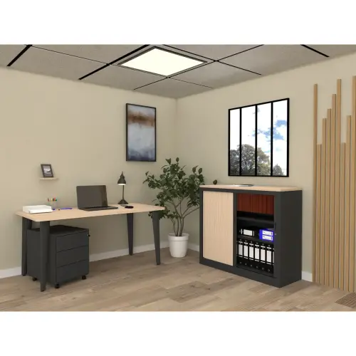 Bureau BORDEAUX 160 x 80 érable - pieds anthracite monté photo du produit