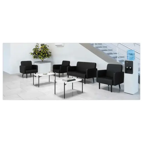 Table basse MEET 50 x 50 Blanc pieds noirs montée photo du produit
