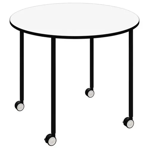 Table roulante FEX OFFICE Diam. 96 cm Blanc pieds noirs photo du produit