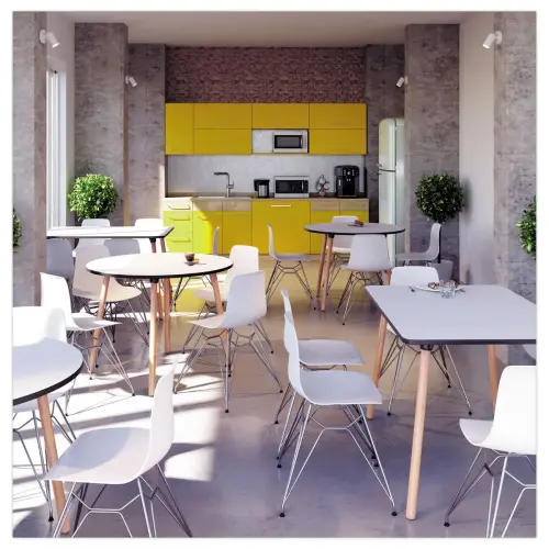 Table PALOMBA 80 x 80 cm Blanc pieds hêtre montée photo du produit