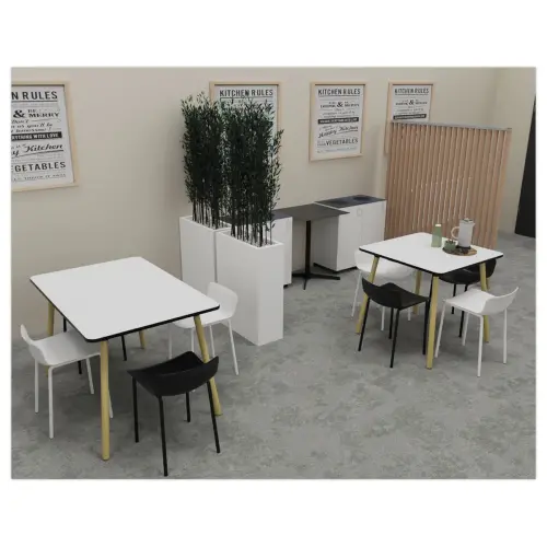 Table PALOMBA 80 x 80 cm Blanc pieds hêtre montée photo du produit