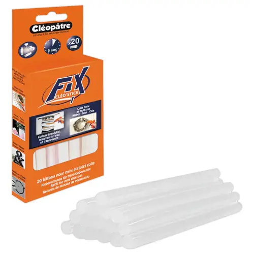 20 B&acirc;tons de colle pour pistolet - Diam&egrave;tre b&acirc;ton 7 mm - Transparente - Cl&eacute;op&acirc;tre photo du produit