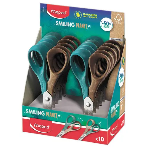 Ciseaux VIVO GAUCHER 12 cm SMILING PLANET, en bois FSC&reg;, en pr&eacute;sentoir photo du produit