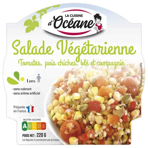 Salade prête à manger végétarienne, tomates, pois chiches, blé - 220g photo du produit
