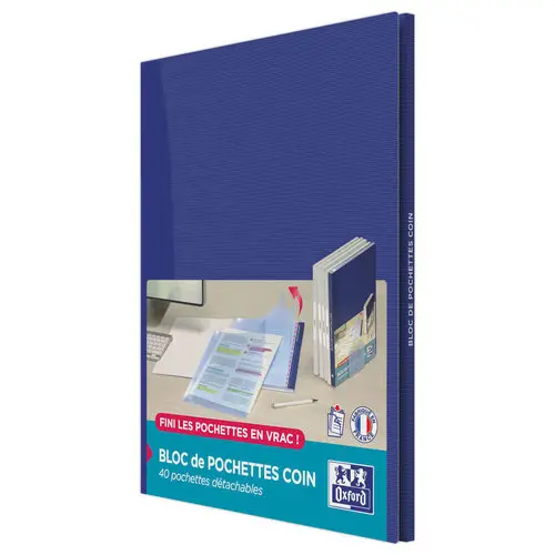 40 Pochettes coins Oxford bloc A4 PP90LISInc Fr photo du produit
