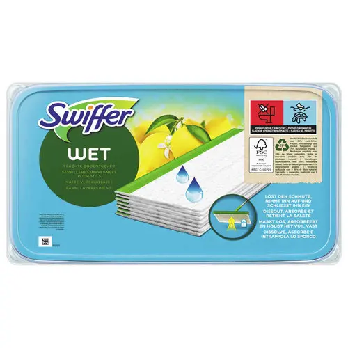 Lingettes nettoyantes humides Swiffer x10 pour balai ref 135152 photo du produit