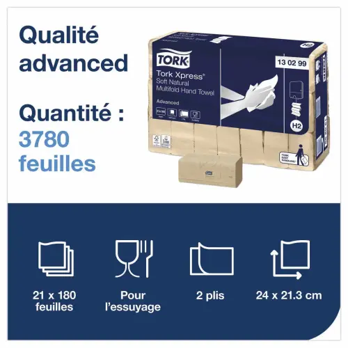 21 Essuie-mains interfoliés doux naturels H2 - TORK photo du produit