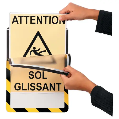 2 Pochettes d'affichage magn&eacute;tiques Security A4 Jaune/noir DJOIS photo du produit