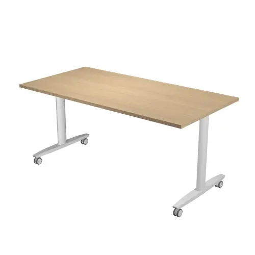 Table rabattable 160 x 80 x 74 cm sur roulettes - Ch&ecirc;ne/blanc photo du produit