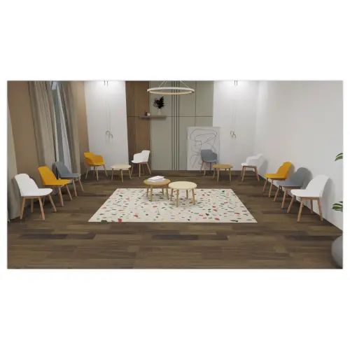 Table basse unie upcyclée beige montée photo du produit