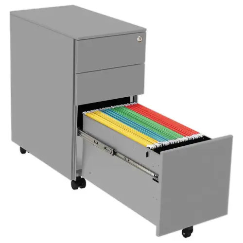 Caisson mobile m&eacute;tallique SLIM L30 cm 2+1 tiroirs alu photo du produit