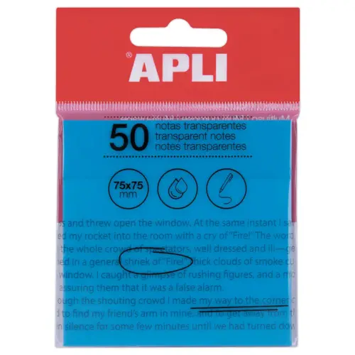 Paquet 50 feuilles de notes adh&eacute;sives transparentes 75x75 mm bleues photo du produit