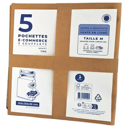 5 pochettes réutilisables kraft 250x350x50 110g photo du produit