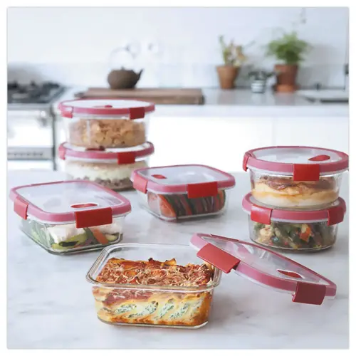 Boite alimentaire en verre rectangle 0,9L CURVER rouge photo du produit