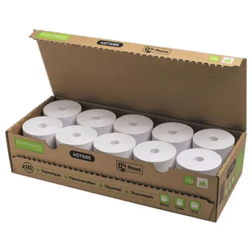 10 bobines thermiques 80x72mm - 76m - 48g/m2 photo du produit