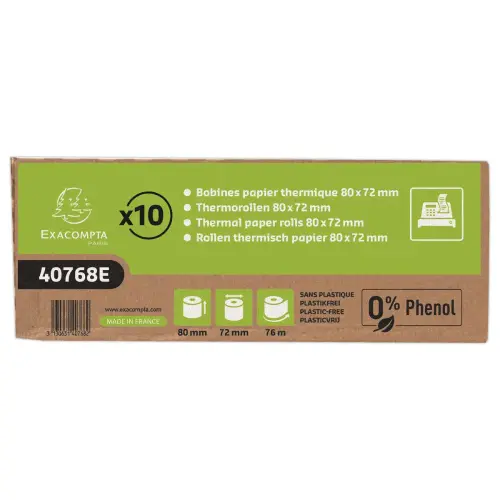 10 bobines thermiques 80x72mm - 76m - 48g/m2 photo du produit