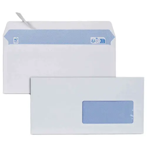 500 enveloppes blanches 110 x 220 mm 75g fenêtre bande siliconée photo du produit