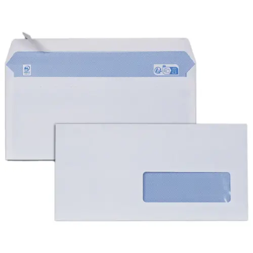 500 Enveloppes blanches 110x220 mm 75g fen&ecirc;tre 35x100 bande silicon&eacute;e photo du produit