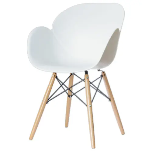 2 Fauteuils PETALES pied h&ecirc;tre assise blanche mont&eacute;s photo du produit