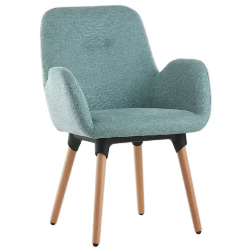 2 Fauteuils Tissu bleu 4 pieds bois vernis montés photo du produit