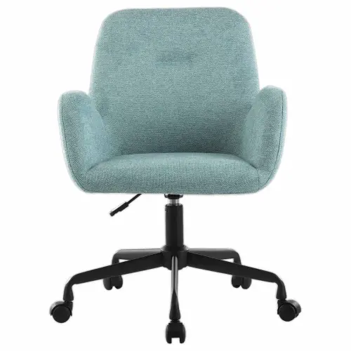 2 Fauteuils Tissu bleu clair piétement àroulettes montés photo du produit