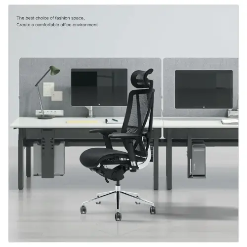 Si&egrave;ge synchrone VASEA t&eacute;tiere accot soutien lombaire noir r&eacute;sille photo du produit