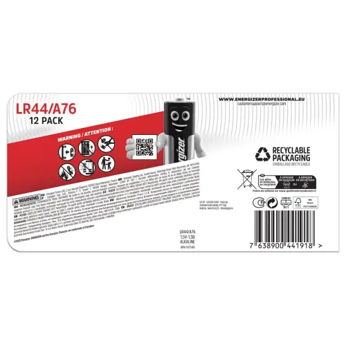 12 Piles bouton alcalines - LR44/A76 - Energizer photo du produit