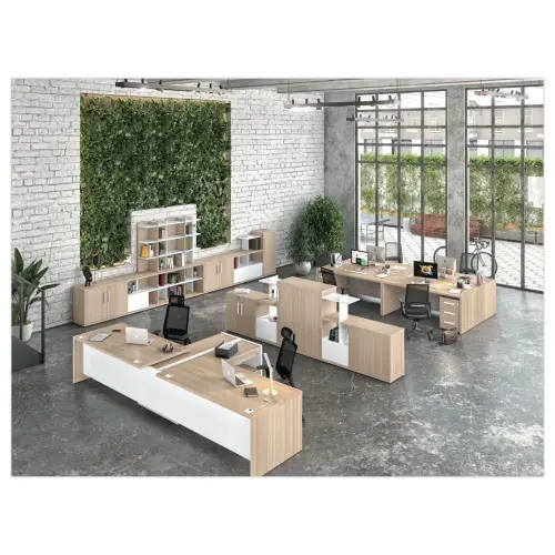 Bureau BARI Retour droit 180 cm chêne structuré / blanc monté photo du produit