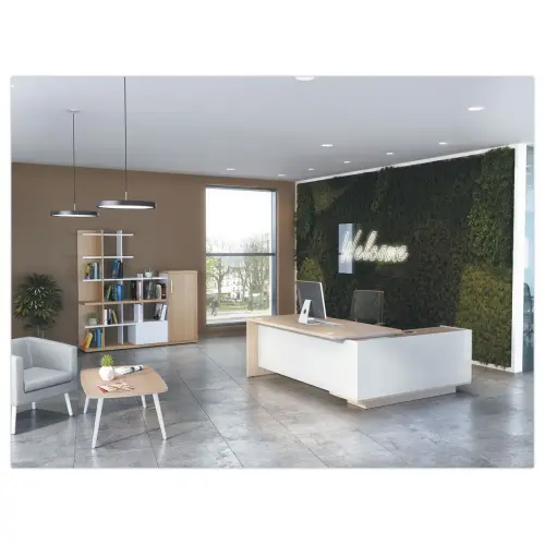 Bureau BARI Retour droit 180 cm chêne structuré / blanc monté photo du produit