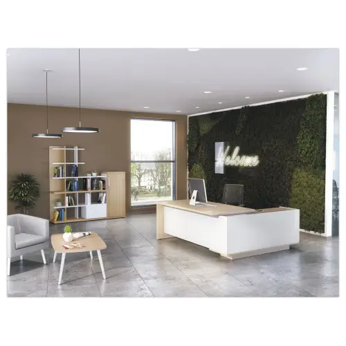 Bureau BARI Retour gauche 180 cm ch&ecirc;nestructur&eacute; / blanc mont&eacute; photo du produit