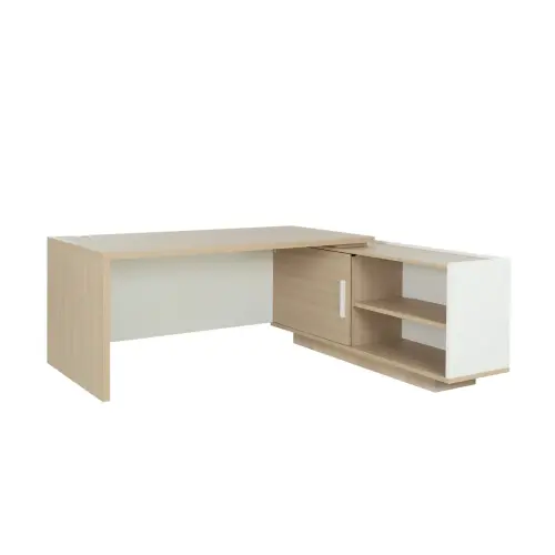 Bureau BARI Retour gauche 180 cm ch&ecirc;nestructur&eacute; / blanc mont&eacute; photo du produit