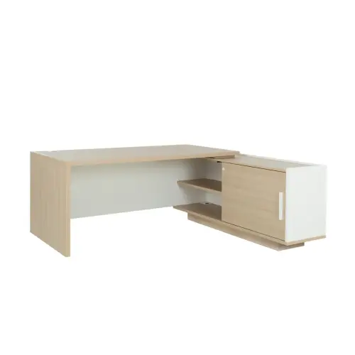 Bureau BARI Retour gauche 180 cm ch&ecirc;nestructur&eacute; / blanc mont&eacute; photo du produit