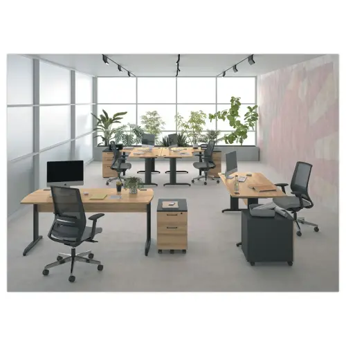 Bureau BREST 140 cm chêne du bocage anthracite pieds en métal monté photo du produit