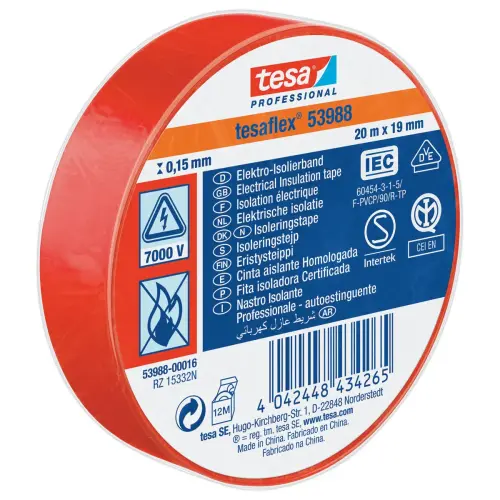 Ruban d'isolation PVC souple 20m X 19mm rouge photo du produit